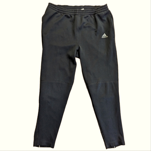 Vintage Adidas Classic Drawstring Black Cotton Tapered Zip Up Jogger Sweatpants - Picture 1 of 5